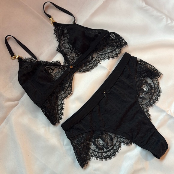 Gooseberry Intimates Bliss Black Lace Triangle Bra and Panty Set - Picture 1 of 5